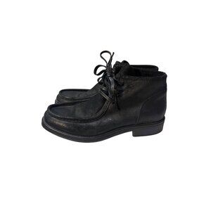 Vince Crawford Black Leather Suede Lace-Up Ankle Boots US 9.5M EU 43 Made In Ita